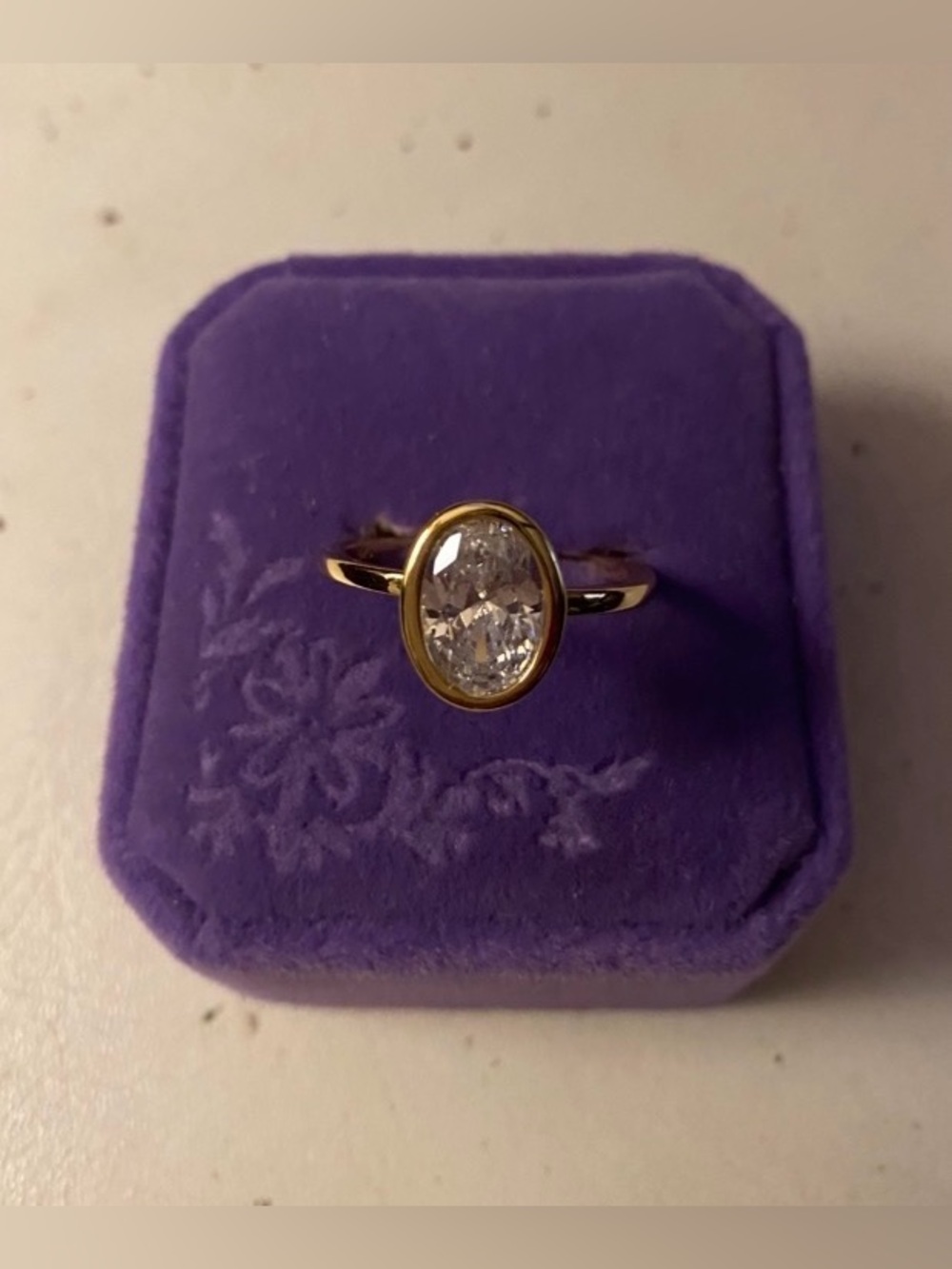 3CT Bezel Set Lab Created Diamond Ring 14K Gold Plated Sterling silver
